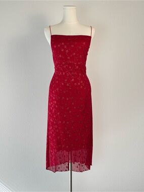 Vintage Rampage Y2K Red Glitter Mesh Slip Dress Size L